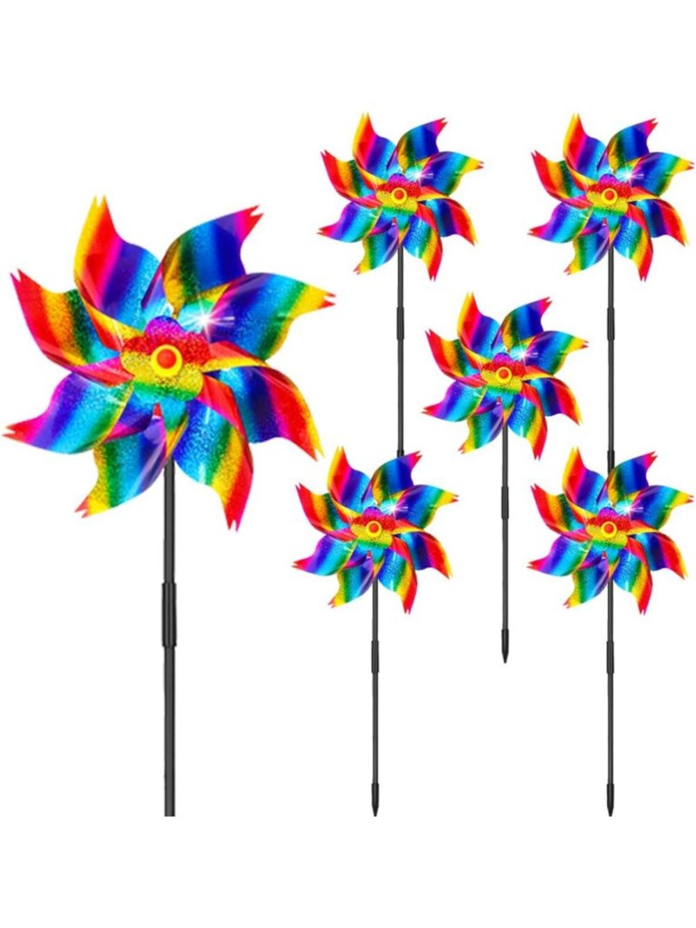 Colorful Sparkly Pinwheels - 6Pcs Reflective Wind Spinners for Garden Decor